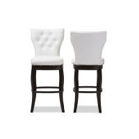 Baxton Studio BBT5222-White Leonice and Contemporary White Leather Button-tufted 29-Inch Swivel Bar Stool Set of 2